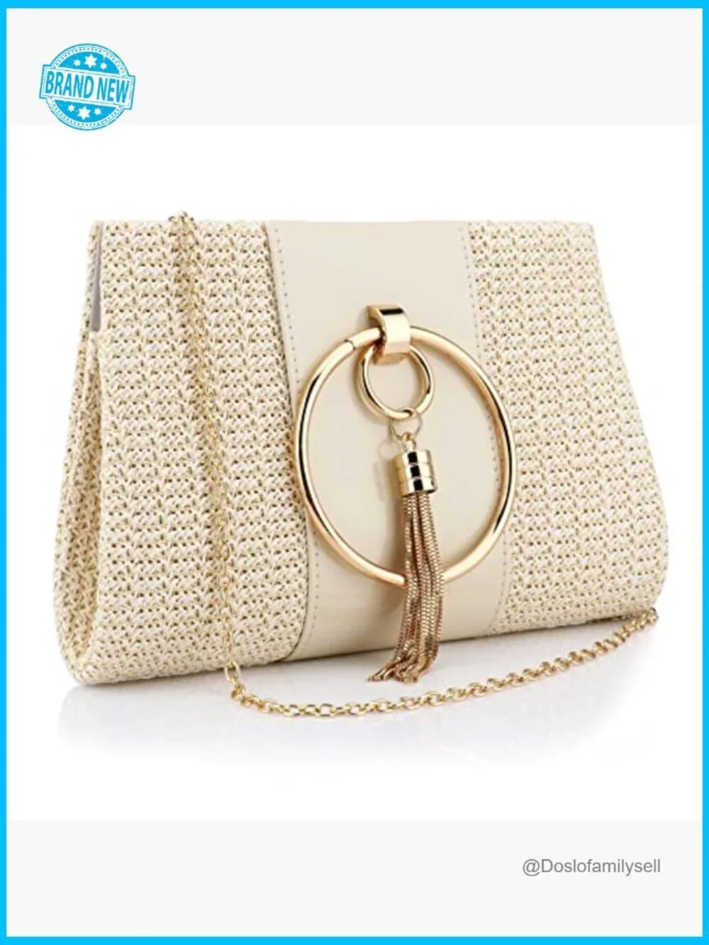 Straw Clutch Purse Handwoven Seagrass Tassel Detachable Chain Shoulder Bag Tote